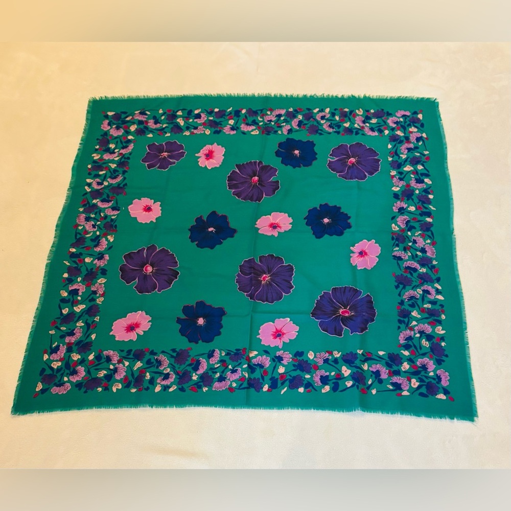 Scarf Green and Purple Floral Scarf EUC